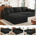 106" Modular Sectional Sofa with Reversible Chaise, Black Corduroy L-Shaped Cloud Couch for Living Room Apartment, 3-Piece Set, No Assembly Required, High-Density Supportive Foam