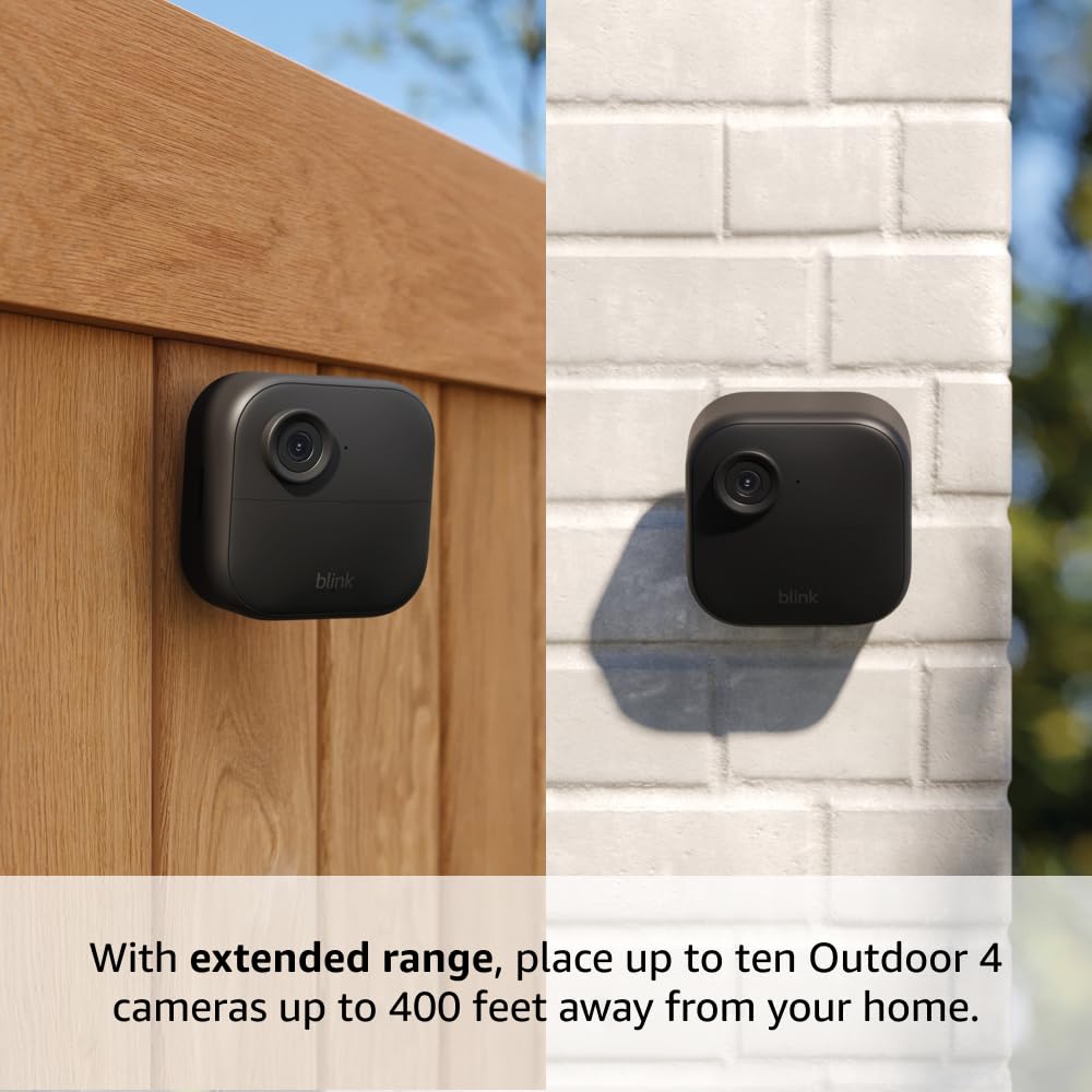 Blink Outdoor 4 XR – two-year battery wireless camera with 4x security coverage, 1000 ft open-air range or 400 ft with typical use — 6 camera system