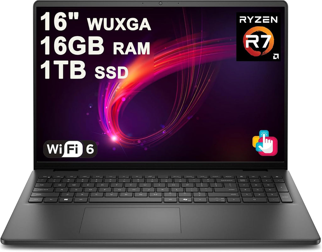 Dell 16 Laptop 16" WUXGA Touchscreen AMD 8-core Ryzen 7 250 16GB DDR5 1TB SSD Backlit ExpressCharge Wi-Fi6 for Creator Designer Business Professional Work Win11Pro