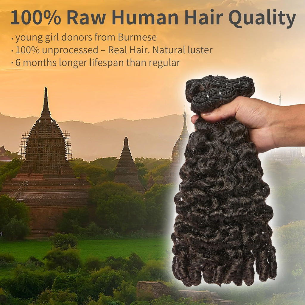 ASHINE Burmese Curly Bundles Human Hair Unprocessed Raw Burmese Curly Water Wave Human Hair 3 Bundles Natural Black 18 20 22 inch