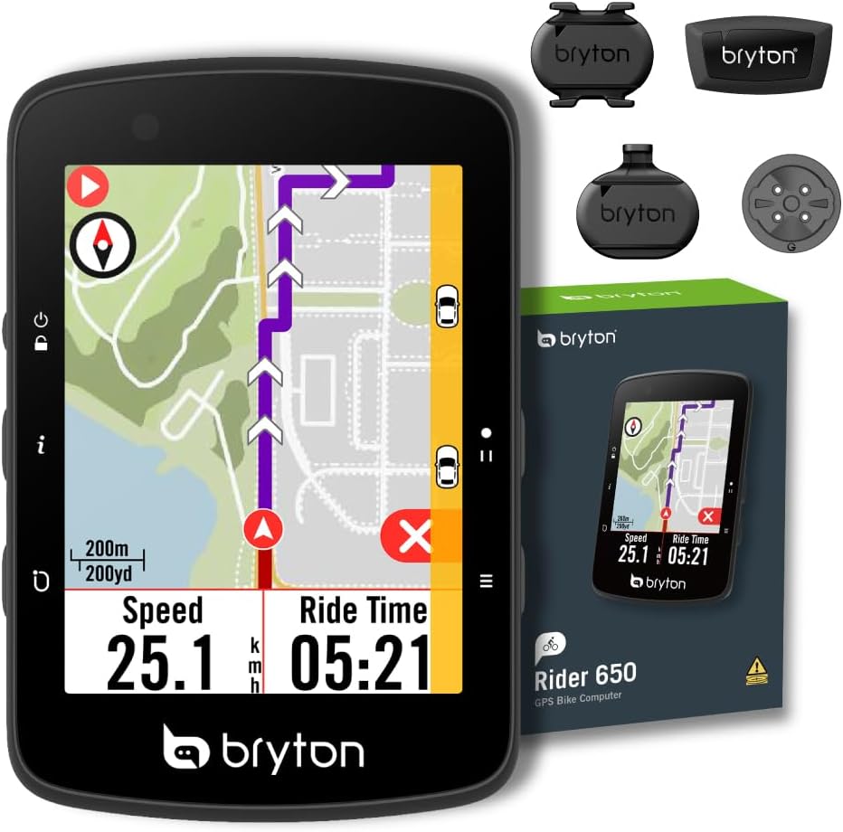 Bryton Rider 650 Sensor Bundle 2.8 Inch Color LCD Touchscreen GPS Bike/Cycling Computer, Preloaded USA Map, Compatible with Bike Radar, 33hrs Long Battery Life, Navigation Waterproof