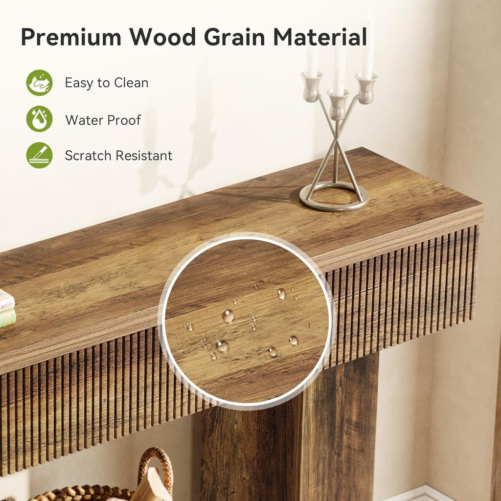 LITTLE TREE 55-Inch Entryway Table with Storage, Farmhouse Console Table for Hallway, 2-Tier Sofa Table for Behind Couch, Rustic Wood Console Table for Living Room & Foyer