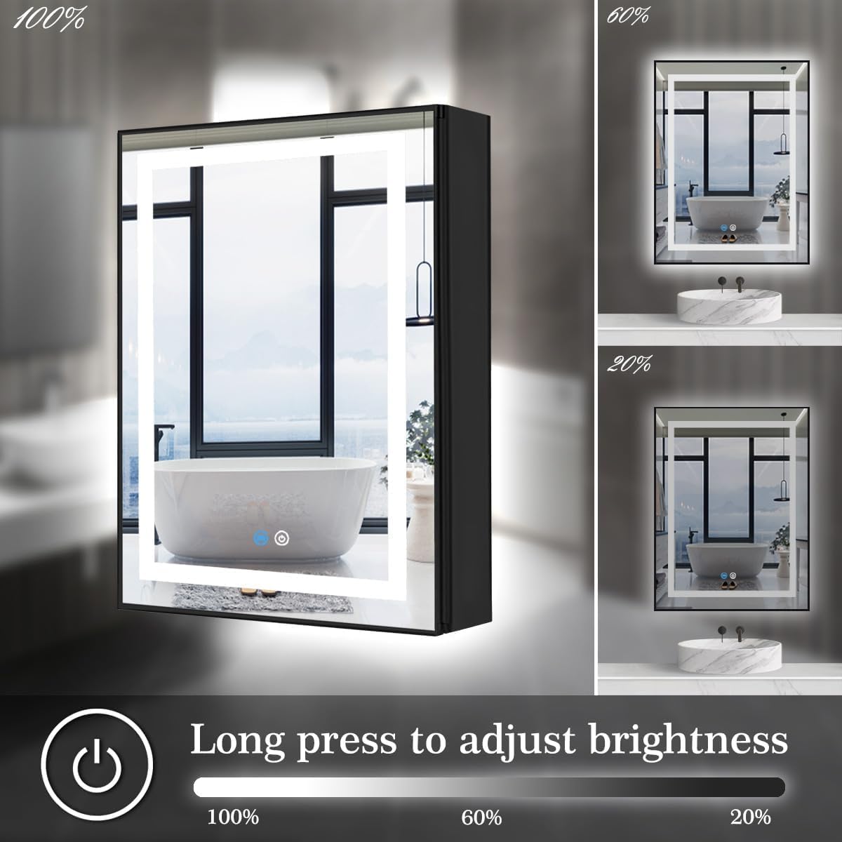 20 x 30 Inch Black Medicine Cabinet Mirror with Lights 3 Color Anti-Fog 30 Inch Bathroom Lighted Medicine Cabinet with Mirror and Light Led Medicine Cabinet Mirror with Storage for Bathroom