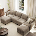 Ihanherry 112" Modular U-Shaped Sectional Sofa, Modern 6-Seat Cloud Couch with 2 Storage Ottomans, Comfy Chenille Convertible Furniture Set for Living Room, Apartment, Easy Assembly, Brown