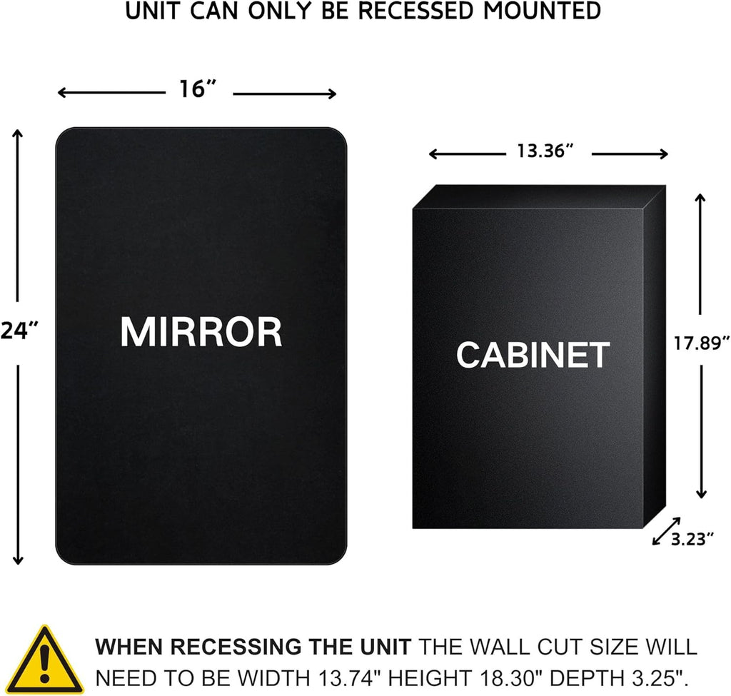 Chrome Rectangle Recessed Bathroom Medicine Cabinet with Mirror Stainless Steel Metal Framed Rounded Rectangular Bathroom Cabinet with Mirror 16x24''