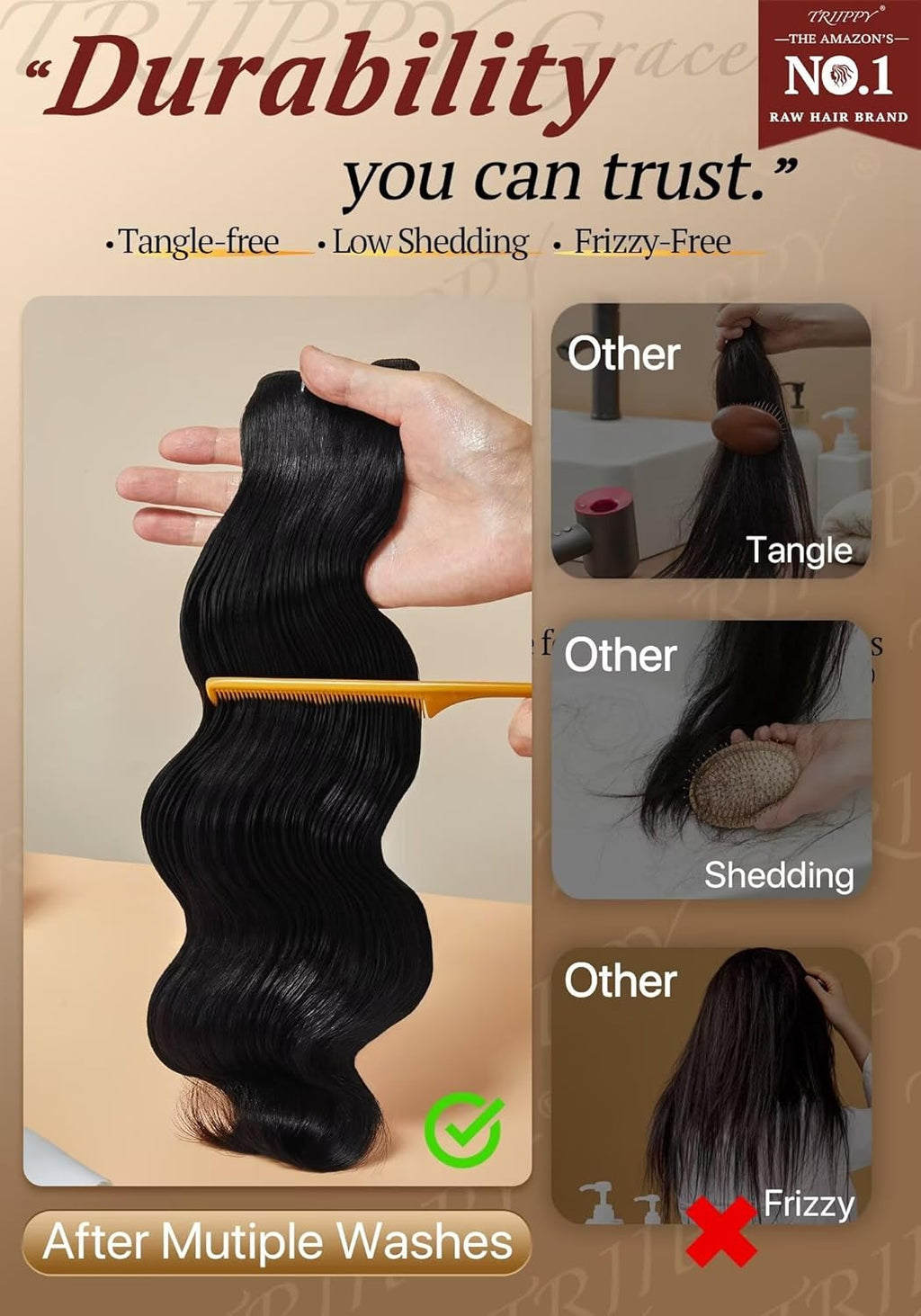 TRIIPPY Body Wave Bundles Human Hair,100% SoftMAX Raw Cambodian Hair Wavy 3 Bundles,Triple The Lifespan Over Regular Virgin Hair Bundle,No.1 Raw Hair Brand On Amazon(16 18 20 Inches,Natural Color)