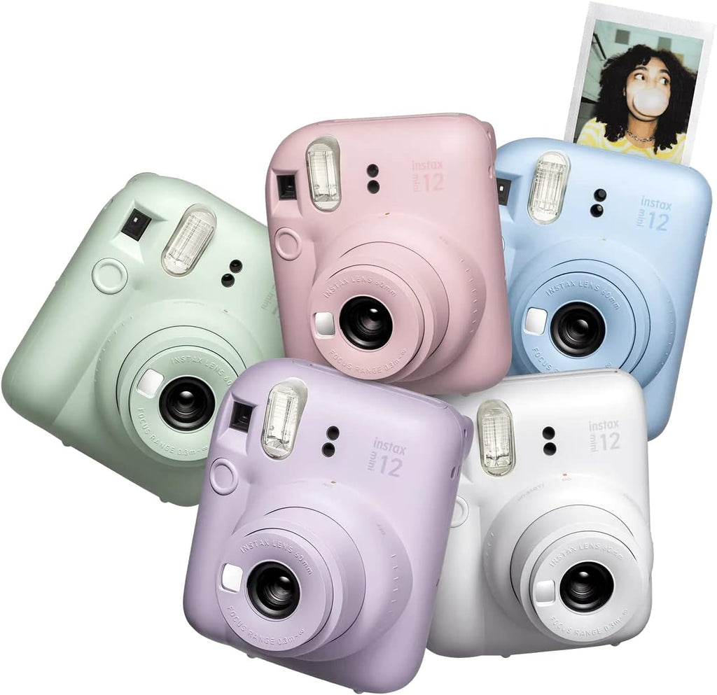 Fujifilm Instax Mini 12 Instant Camera Pastel Blue + Fuji Film Value Pack (40 Sheets) + Shutter Accessories Bundle, Incl. Compatible Carrying Case, Quicksand Beads Photo Album 64 Pockets