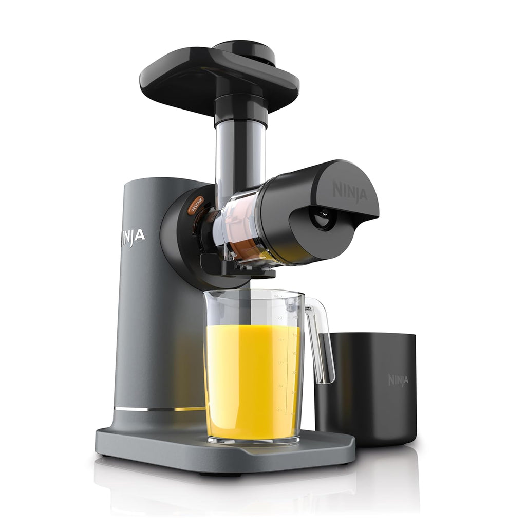 Ninja NeverClog Cold Press Juicer | Powerful Electric Slow Masticating Juicer with Pulp Control | XL Capacity | 24 oz. Juice Jug & 36 oz. Pulp Container | Dishwasher Safe | Charcoal | 150W | JC151