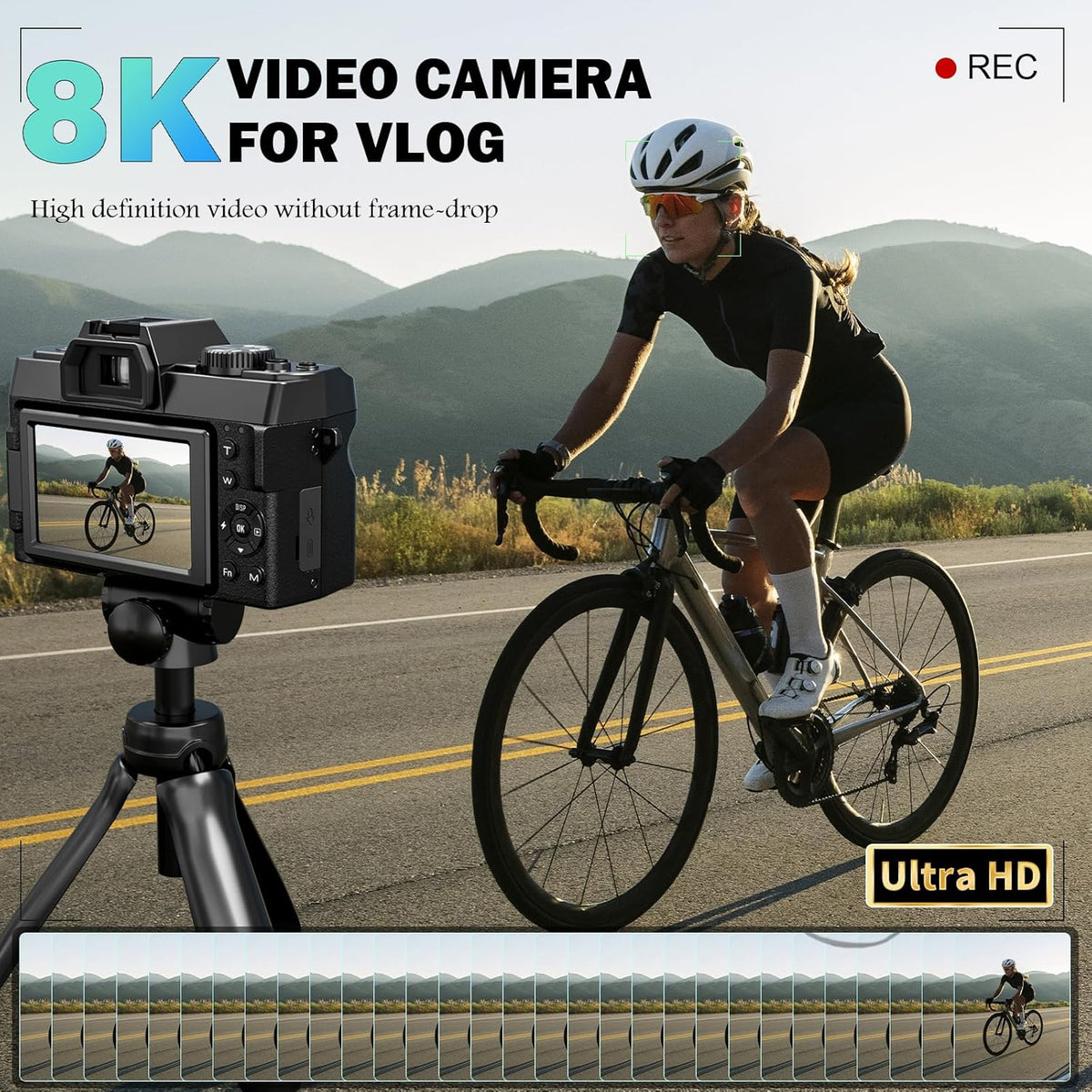 8K Digital Cameras for Photography 64MP - 16X Zoom Autofocus, WiFi, 180° Flip Screen with Wide-Angle & Macro Lens, Vlogging Camera for YouTube Travel with 64GB TF Card, 2 Batteries & Mic (Black)