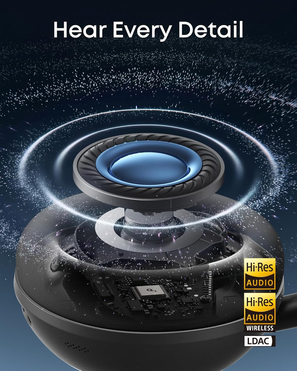 Soundcore Space 2 by Anker, Active Noise Cancelling Headphones with Protective Case, Comfortable Fit, 50H Playtime, LDAC Hi-Res Wireless Audio, Dual Connection, Clear Calls, Bluetooth 6.1, Nap Mode