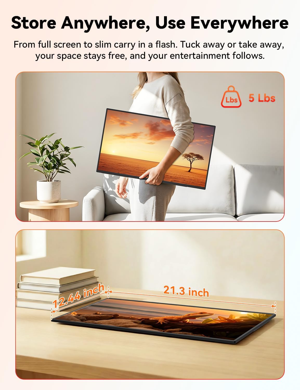 HotYeah Portable Smart TV, EDLA-Certified, 23.8" 1080P 2-in-1 Rolling TV & Monitor, w/Built-in 10000mAh Battery, Support Voice Control, USB-C & HDMI, 180° Adjustable Kickstand