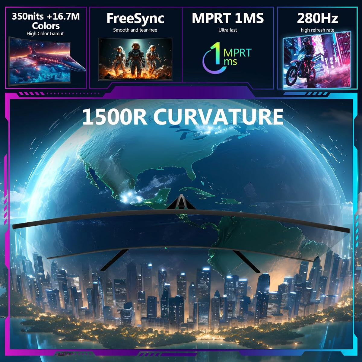 Z-Edge 27 inch Curved Gaming Monitor, FHD 1080P 240Hz 280Hz Curved 1500R Computer Monitor, Fast MPRT 1ms, FreeSync, Low Blue Light, 350nits, 16.7M Colors, 4000:1 Contrast, UG27P 2X DP and 2X HDMI