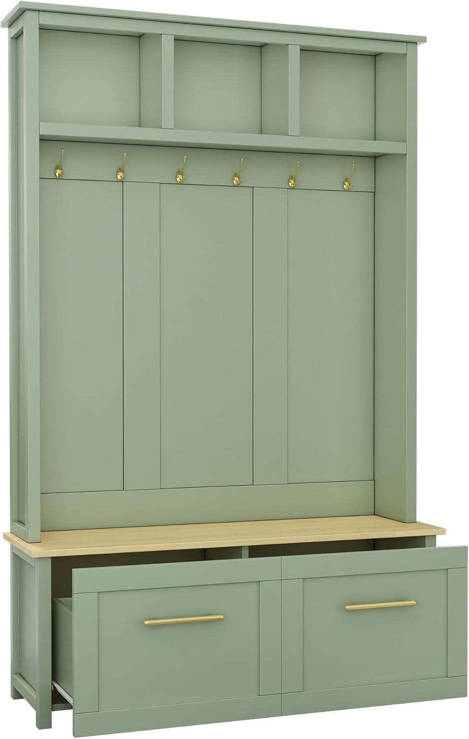 LUMISOL Mudroom Coat Rack with 2 Drawers, Entryway Hall Tree with Storage Bench, Mint Green