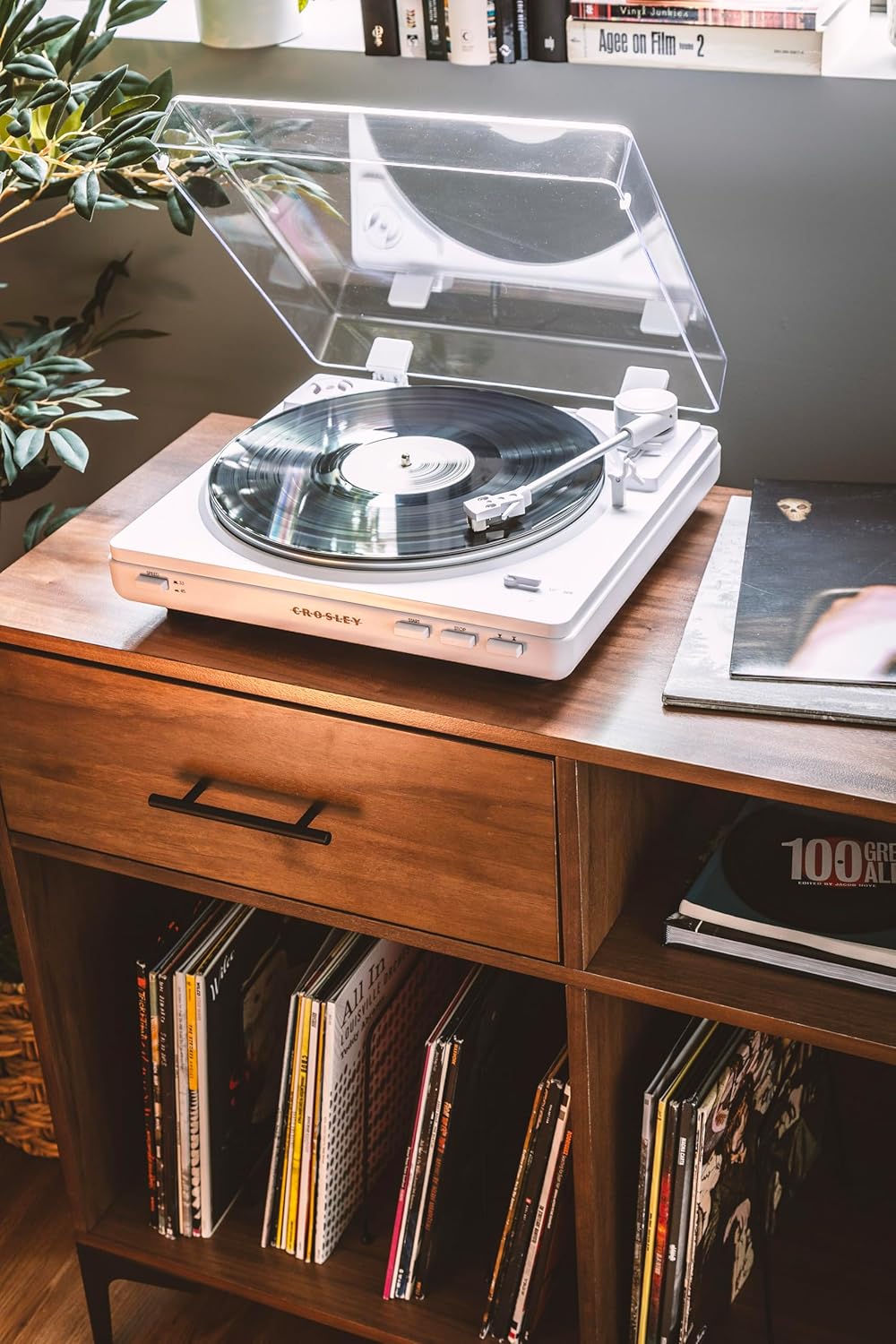 Crosley KT400A-WH Fully Automatic Bluetooth 2-Speed Turntable Record Player with S100A Stereo Speakers, White