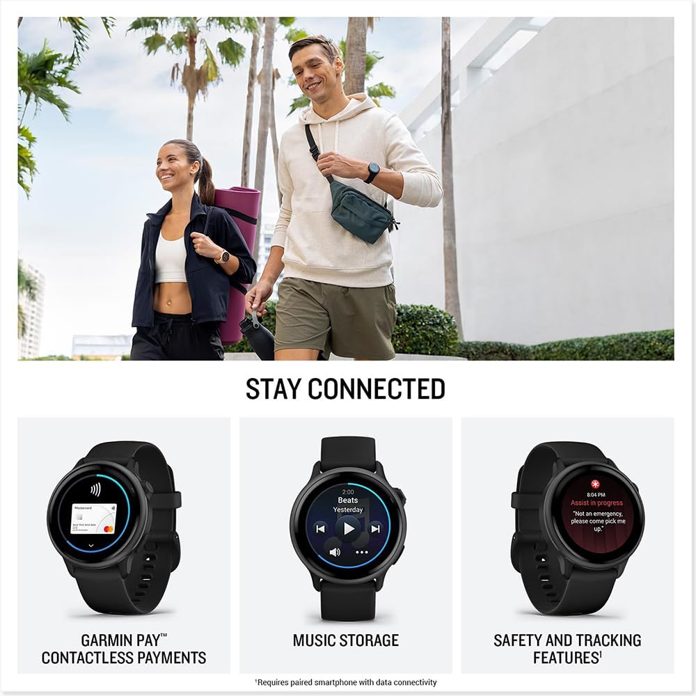 Garmin 010-02985-00 VIVOACTIVE 6 Health and Fitness GPS Smartwatch Black with Silicone Band Bundle with Deco Essentials Nylon Elastic Bands 3 Pack, Dust Cover 3 Pack and Screen Protector 2 Pack