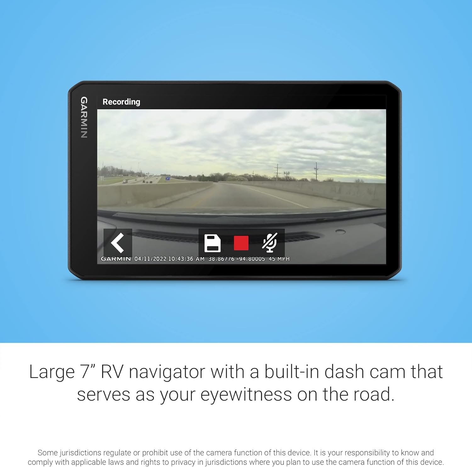 Garmin RV Cam 795, Large, Easy-to-Read 7" GPS Navigator, Built-in Dash Cam, Automatic Incident Detection, Custom RV Routing, High-Resolution Birdseye Satellite Imagery (Renewed)