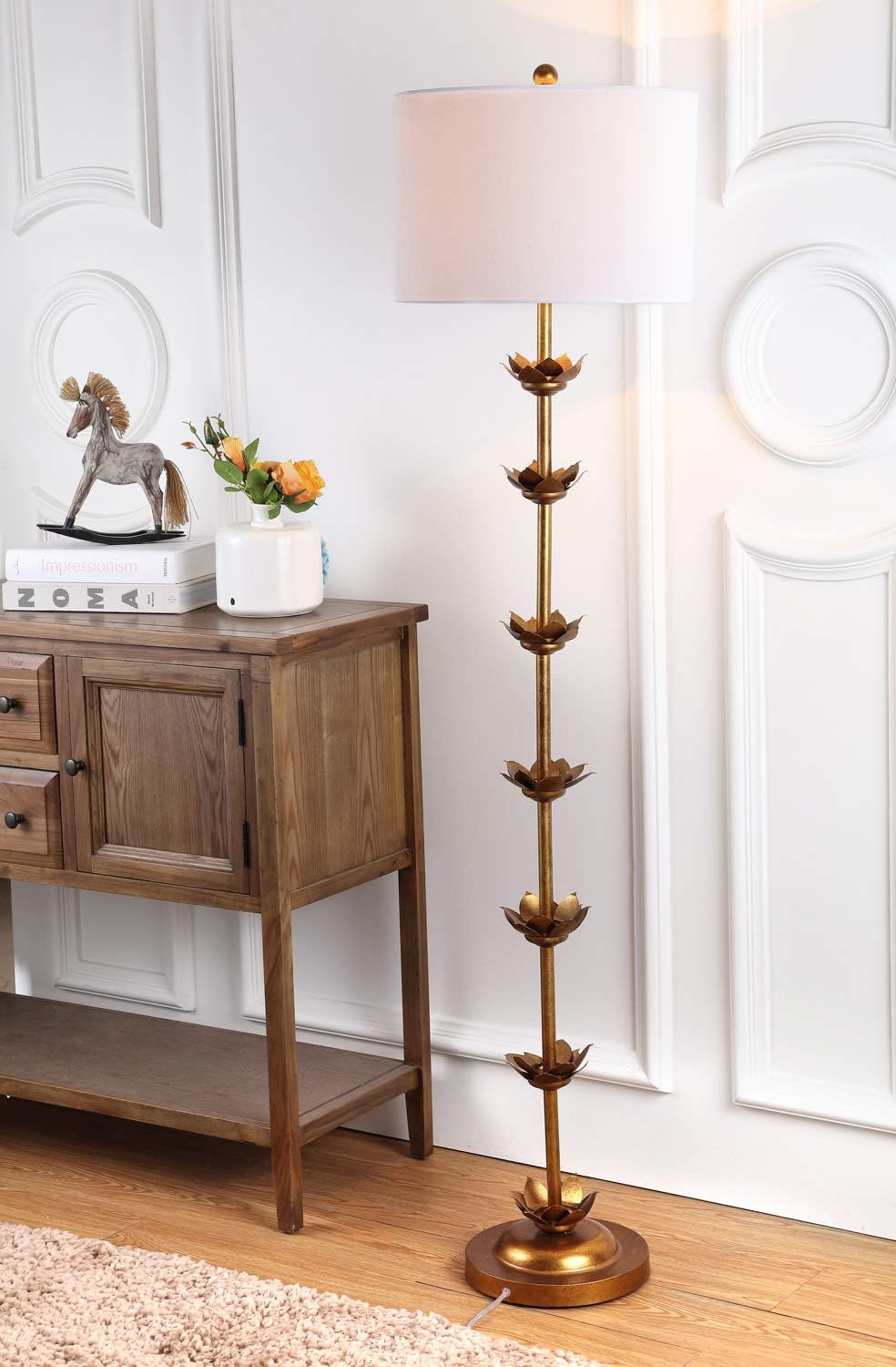 Safavieh FLL4003A Lighting Collection Landen Leaf 63.5" Antique Gold Floor Lamp, Metal