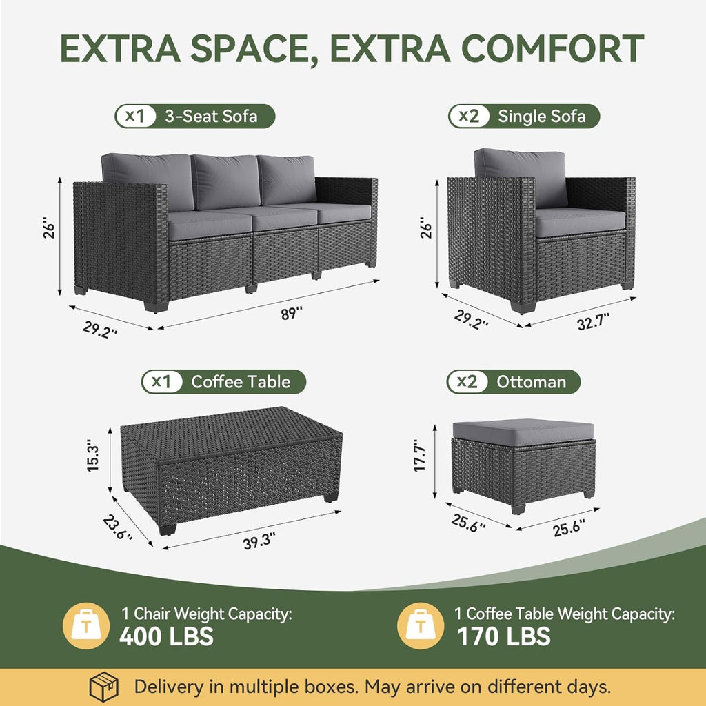 Aoxun 8 Piece Outdoor Patio Furniture Set 7 Seats, Outdoor Sectional,Grey