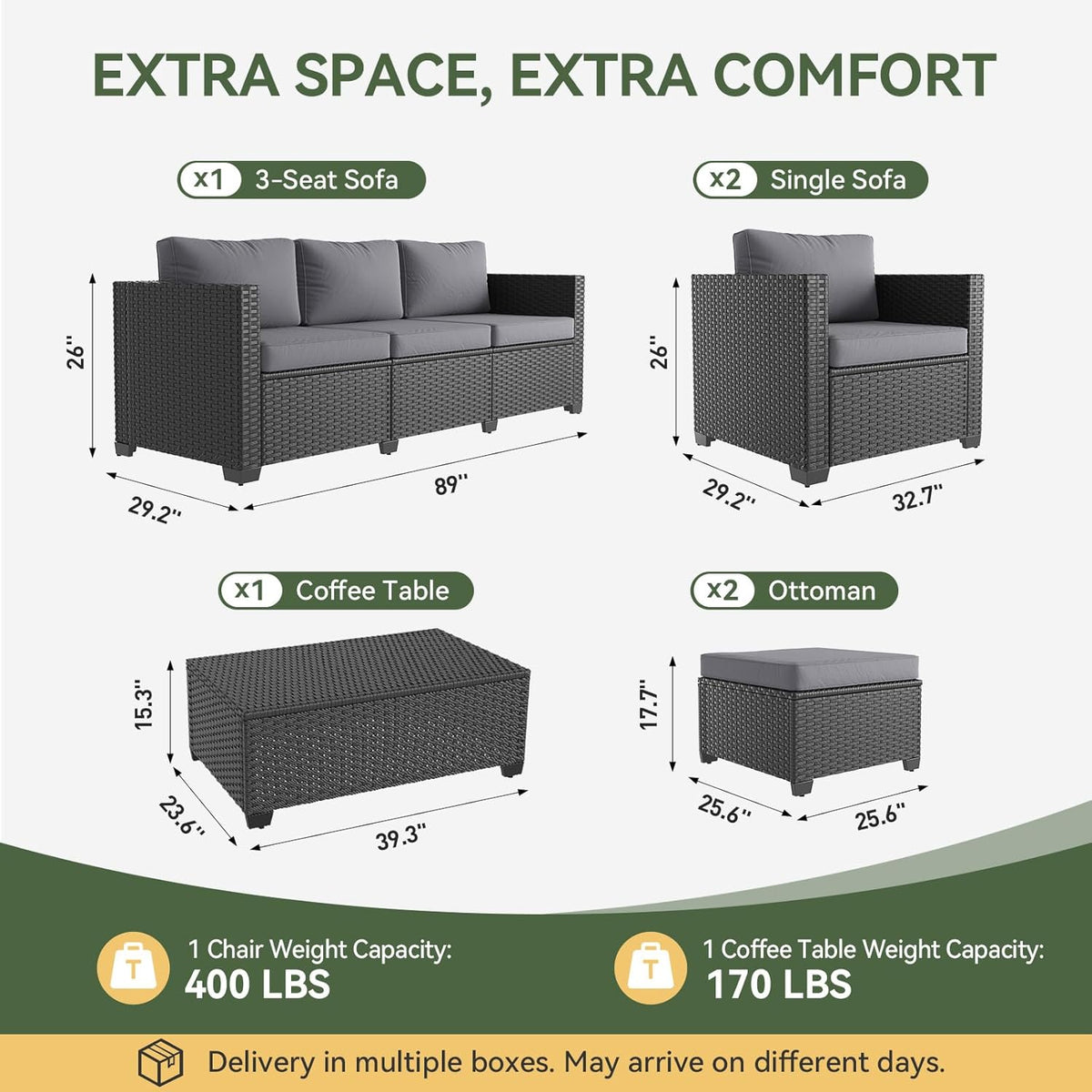 Aoxun 8 Piece Outdoor Patio Furniture Set 7 Seats, Outdoor Sectional,Grey