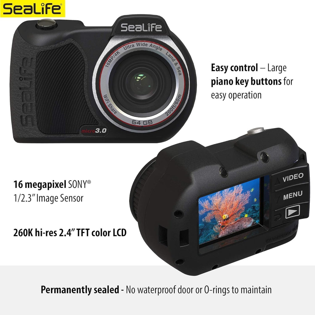 SeaLife Micro 3.0 Pro 3000 Color Boost Underwater Camera & Light Set for Photos and Video, Easy Set-up, Wireless Transfer, with Sea Dragon Travel case
