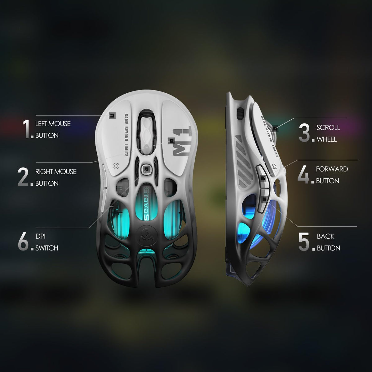 GravaStar Mercury M1 Pro Gaming Mouse, Lightweight Magnesium Alloy, 26,000 DPI, PAW3395DM Sensor, 5 Programmable Buttons, Support Wired/2.4GHz/BT, Up to 200 Hours Battery Life (Gradient Black)