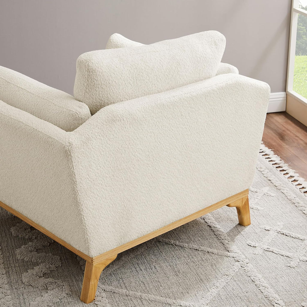 VANOMi Large-Sized Accent Chair, Thick Cushion Bedroom Reading Chair, Comfortable Living Room Single Sofa, Boucle Milky White