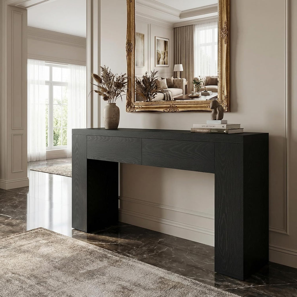 Tribesigns 63-Inch Console Table, Farmhouse Entryway Table with 2 Drawers and Sturdy Legs for Hallway, Living Room, Foyer, Easy Assembly (Black)