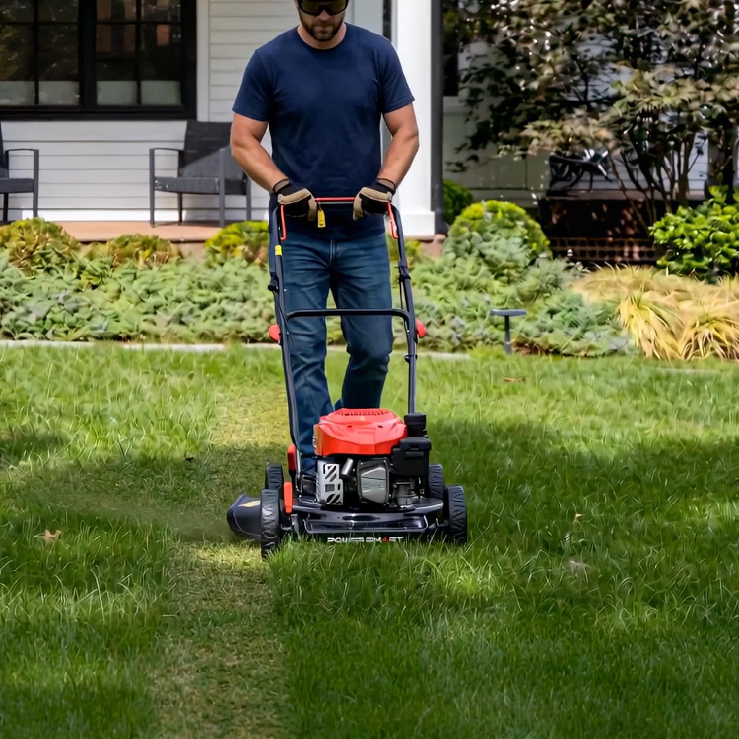 PowerSmart 18-Inch Gas Push Lawn Mower with 144cc 4-Cycle OHV Engine, Side-Discharge, 5-Position Adjustable Cutting Height (DB8618C)