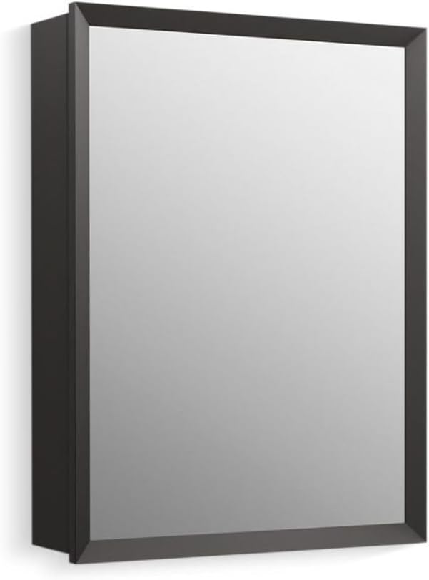 Kohler R39884-BLL Bathroom Medicine Cabinet with Mirror, Framed Mirrored Cabinet, Black Finish, 20 in. W x 26 in. H