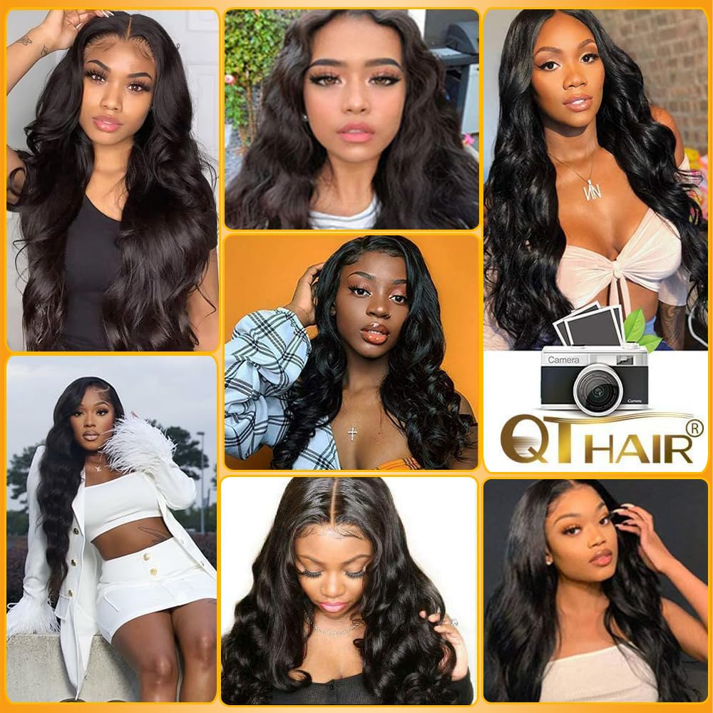 QTHAIR Brazilian Virgin Hair 18A Grade Body Wave Bundles 100% Unprocessed Virgin Brazilian Body Wavy Human Hair Bundles 20" 18" 16" 300g Brazilian Body Wave Human Hair Extensions