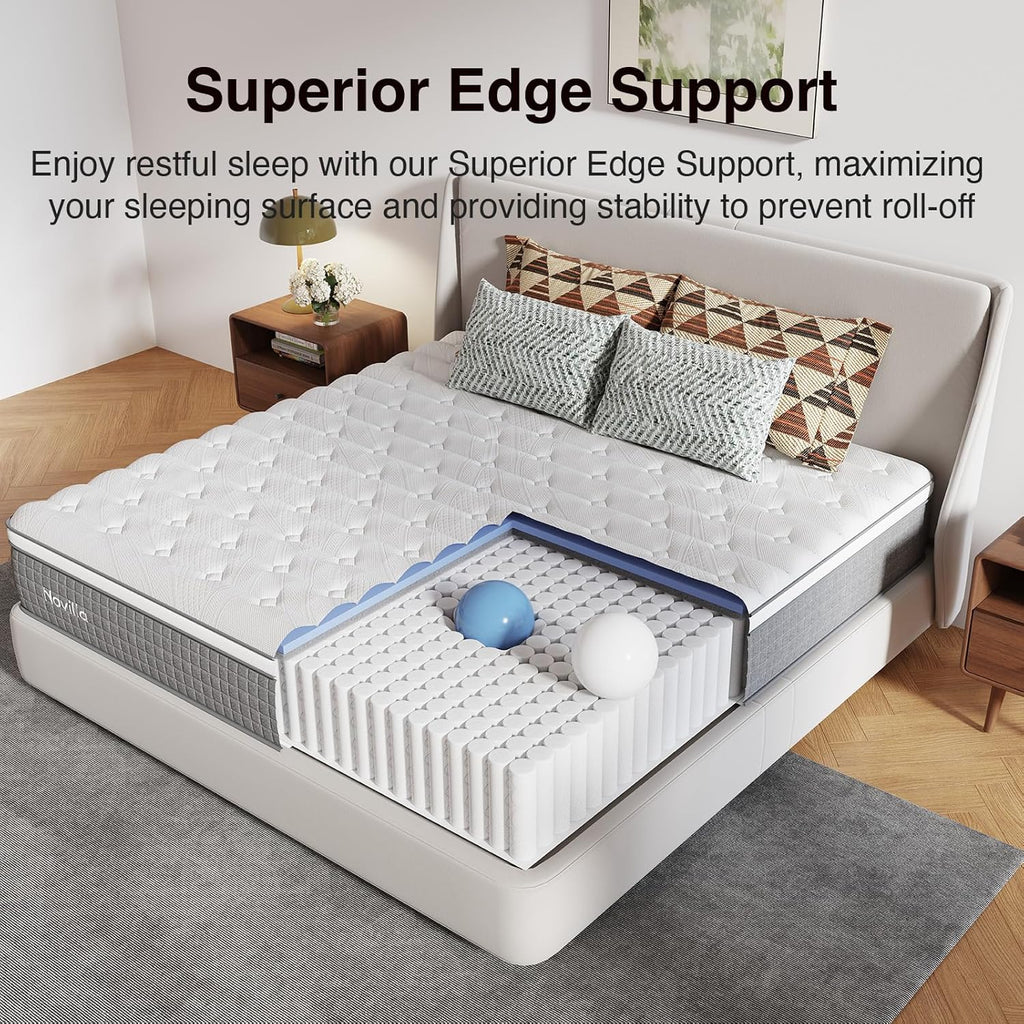 Novilla 12 Inch Queen Mattress,Queen Size Hybrid Mattress with Cooling Gel Memory Foam, Pocketed Coils & Cool-Touch Nylon Cover for Motion Isolation & Edge Support CertiPUR-US Certified