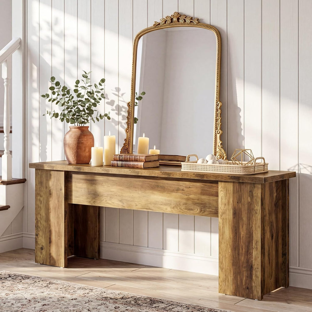 Tribesigns 63-Inch Low Console Table, Farmhouse Wooden Entryway Table, Narrow Long Sofa Table Behind Couch for Living Room, Entrance, Hallway
