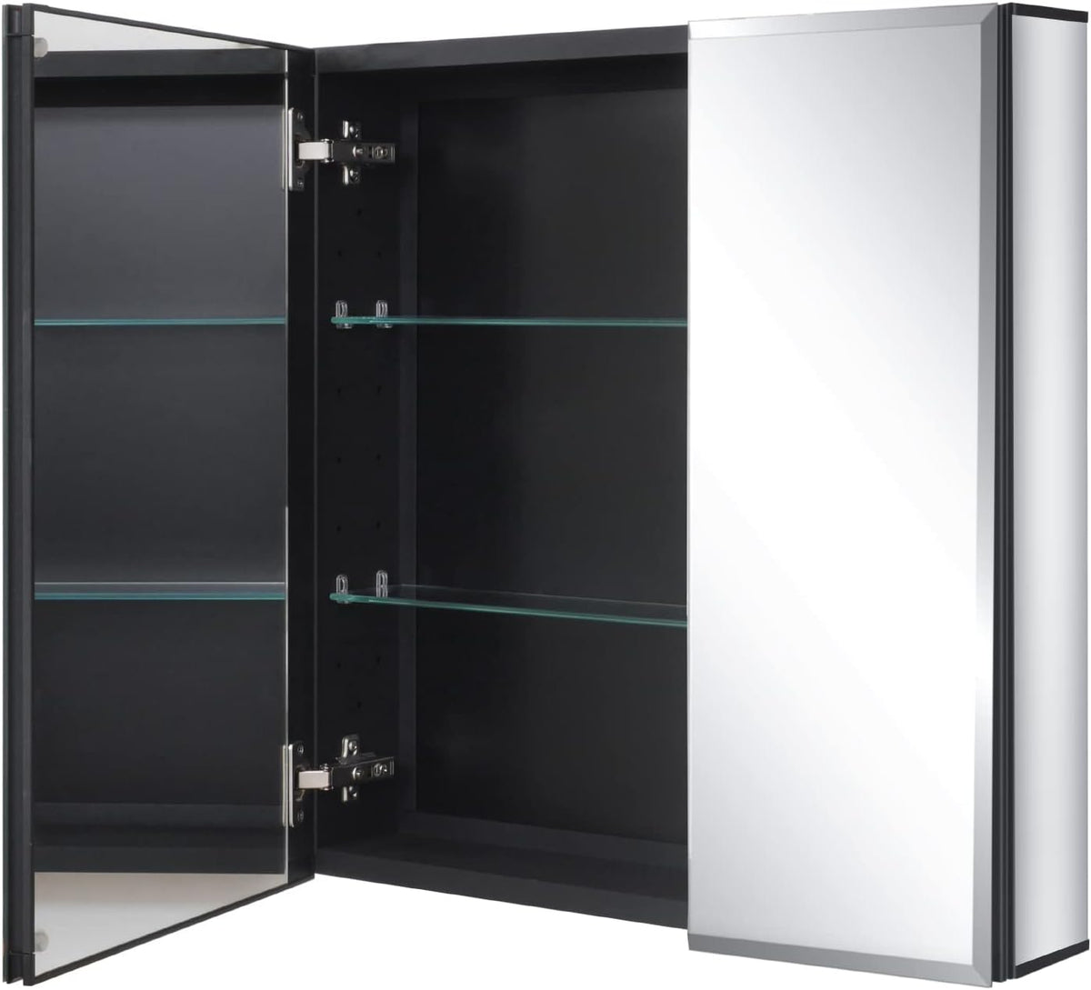 Fundin Black Aluminum Medicine Cabinet 24 x 24 Inch Recessed or Surface Mount, with Double Door and Adjustable Shelves.