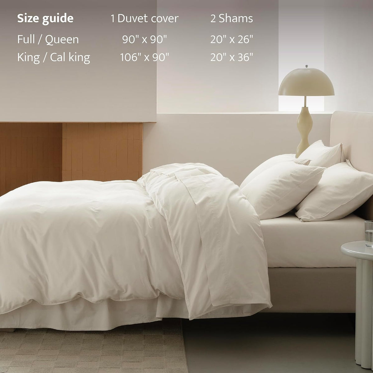 Double Stitch 100% GOTS Organic Cotton Duvet Cover, Washed Cotton Queen Size Duvet Covers Set, 300 TC Luxury Hotel Sateen Weave 3PCS Bedding Set, Soft Long Staple Cotton, Made in India, Coconut White
