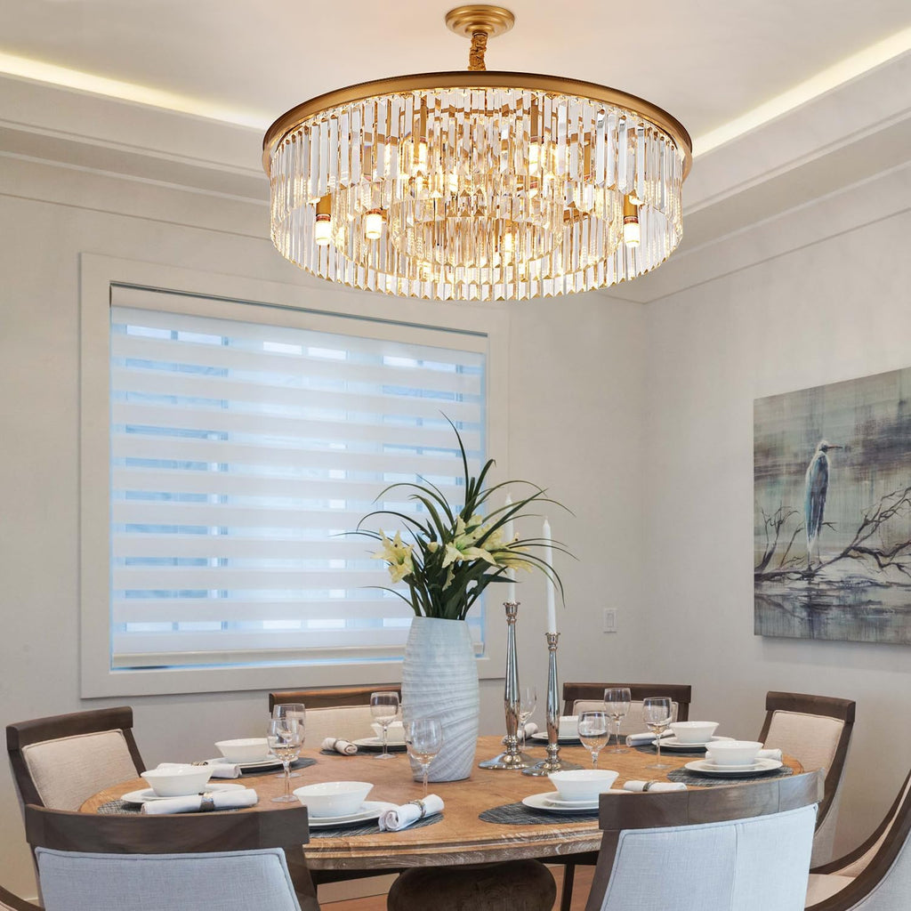 31.5" 12-Light Modern Crystal Chandelier Light Fixtures 3 Rings Gold Luxury Chandeliers for Living Room Glam Round Hanging Ceiling Pendant Lighting for Entryway Kitchen Bedroom Dining Room