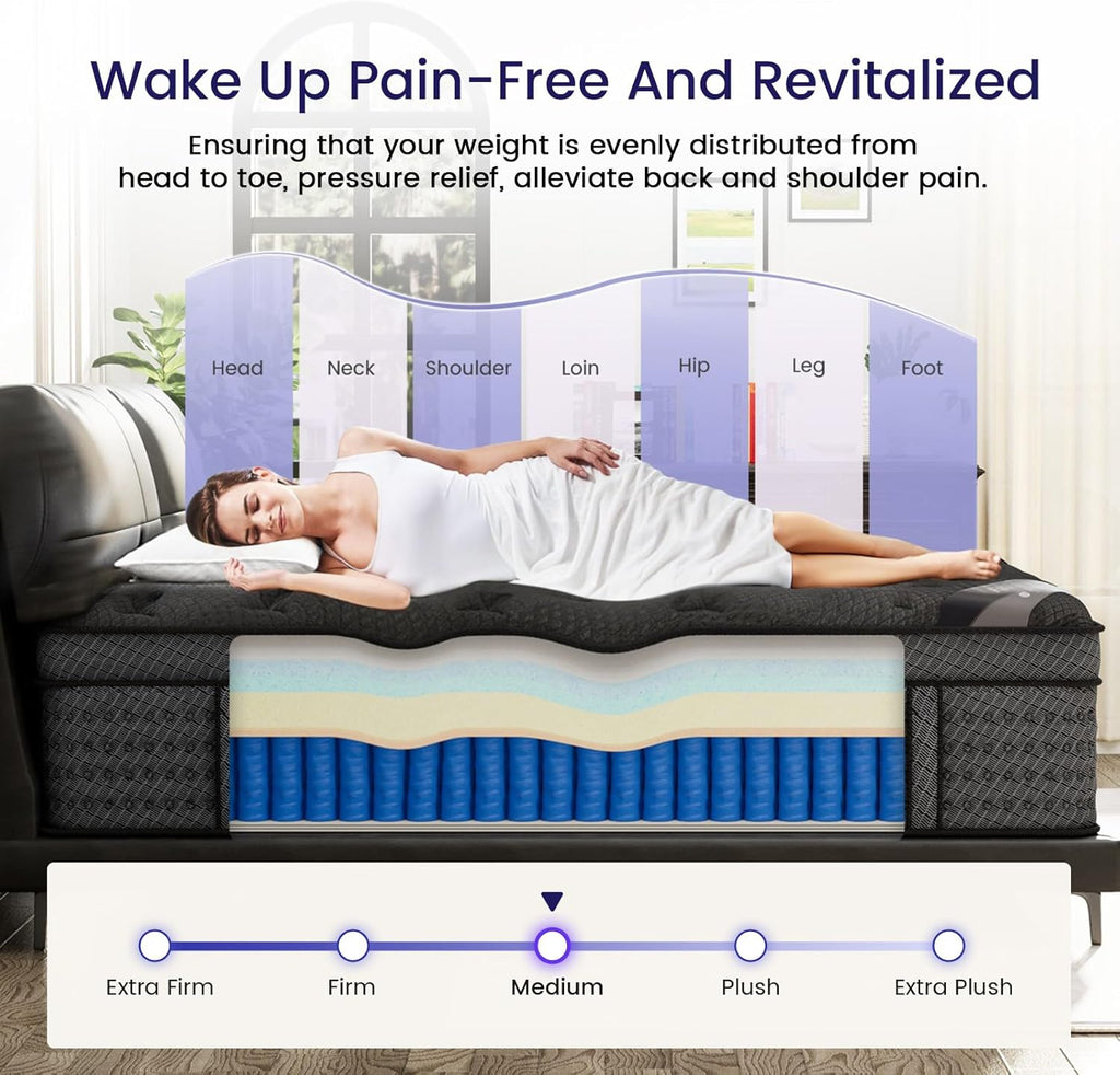 King Size Mattress (High-End Upgraded) Hotel-Level Luxury 14 Inch Hybrid King Mattress In A Box, Cooling-Gel Memory Foam & Pocket Springs, Back Pain, Extra Edge Support, 365-Night Trial, Medium Firm