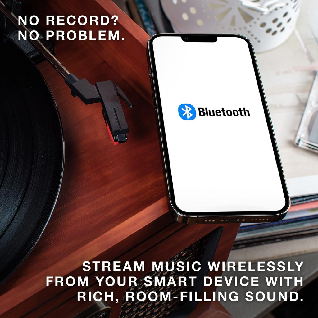 Victrola The Quincy 6-in-1 Bluetooth Record Player & Multimedia Center with Built-in Speakers – 3-Speed Turntable, CD & Cassette Player, FM Radio, Wireless Music Streaming (Espresso)