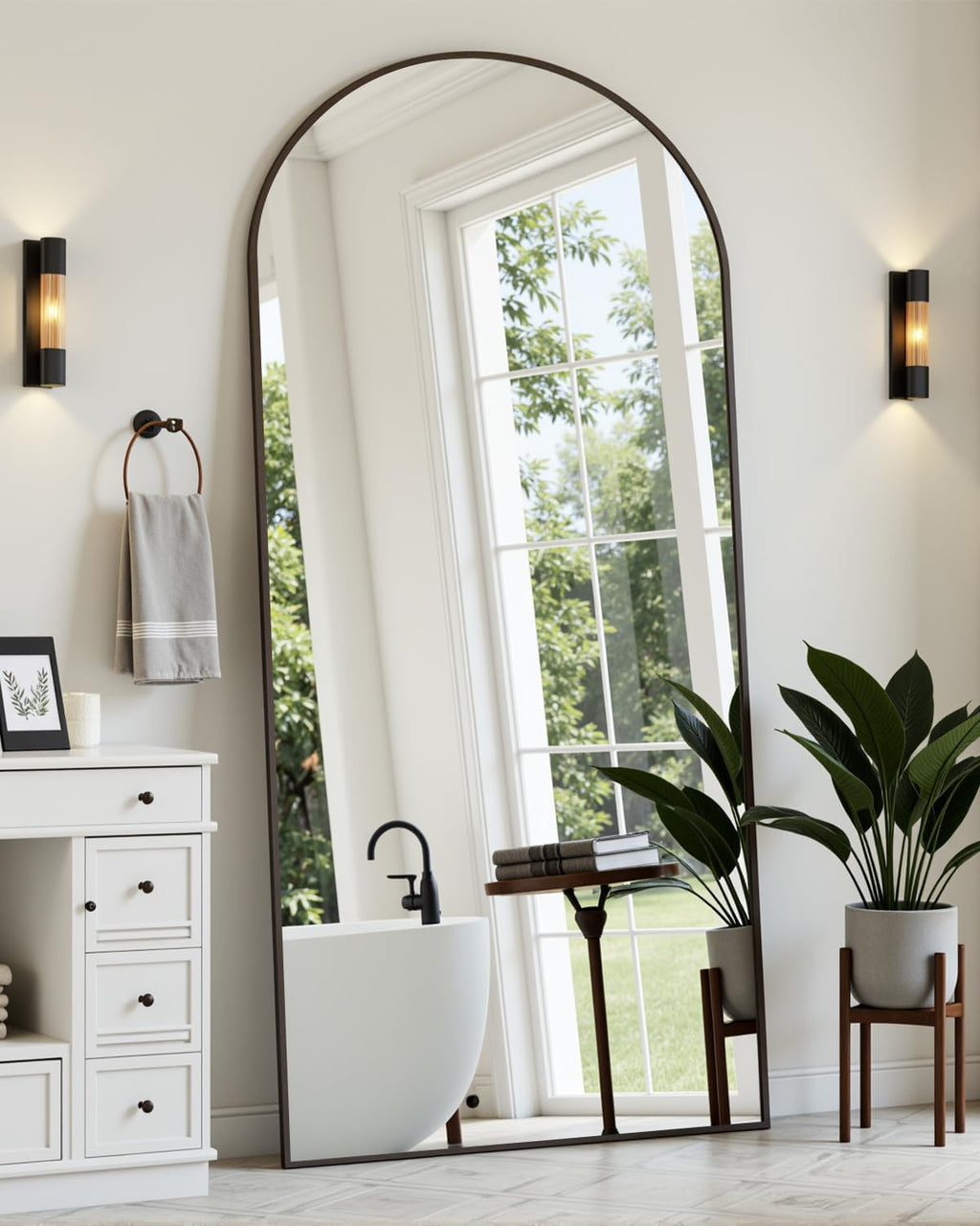 Suidia Full Length Mirror, 71"x32" Floor Standing Mirror Freestanding, Full Body Mirrors with Stand for Bedroom, Hanging Mounted for Living Room Cloakroom, Black, Arched Style