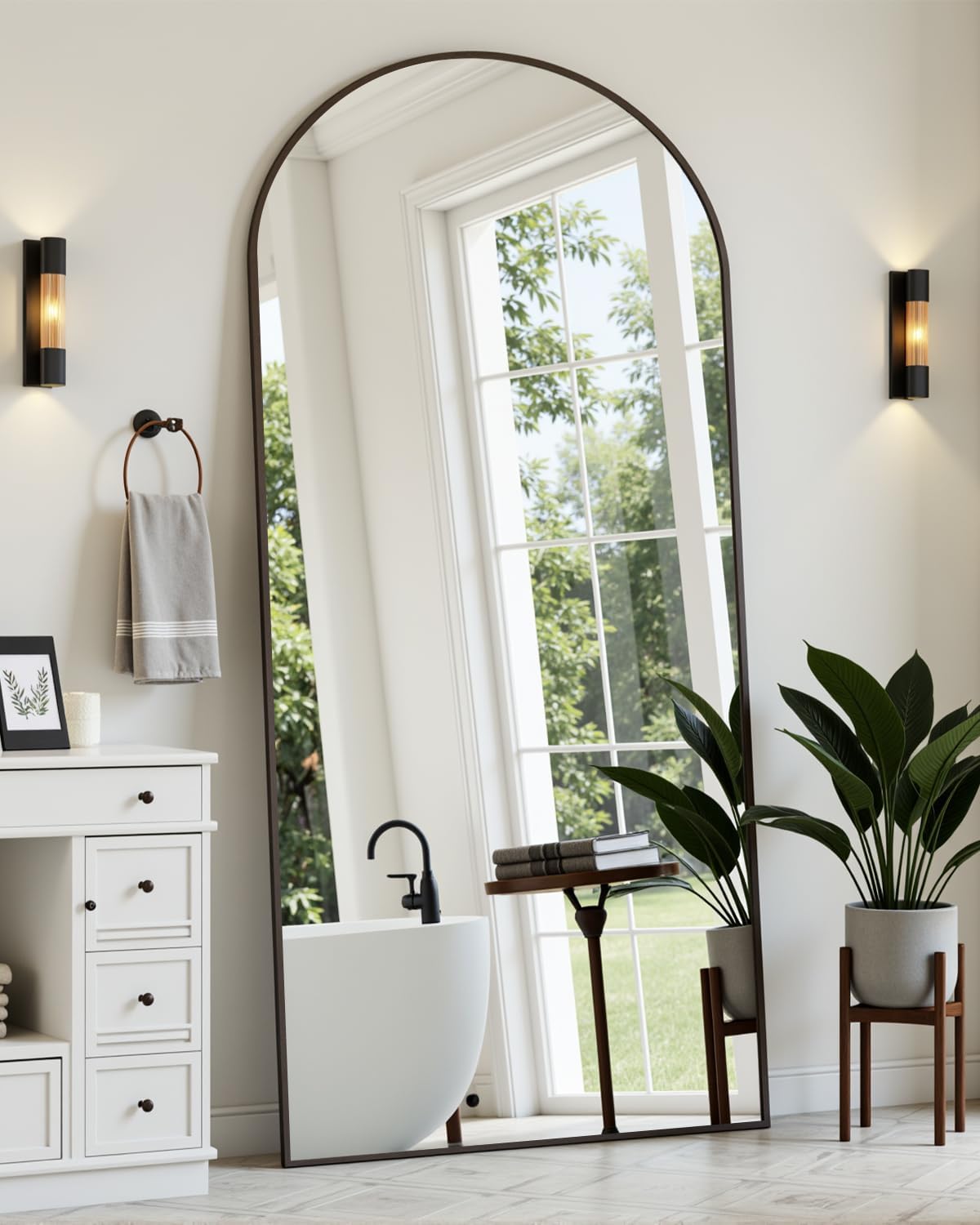 Suidia Full Length Mirror, 71"x32" Floor Standing Mirror Freestanding, Full Body Mirrors with Stand for Bedroom, Hanging Mounted for Living Room Cloakroom, Black, Arched Style