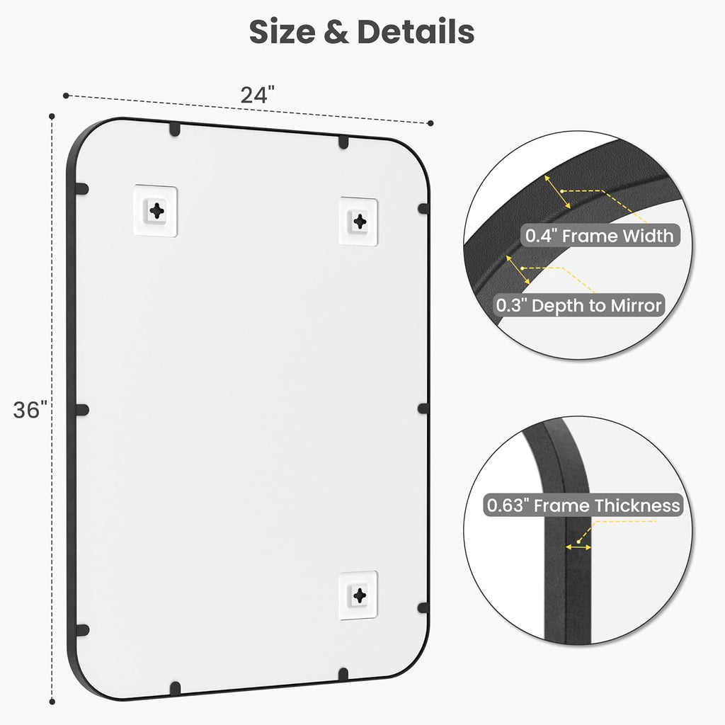 2-Pack 24x36 Inch Matte Black Bathroom Vanity Mirrors | Flush Mount Deep Set Metal Wall Mirror for Over Sink | HD Shatterproof Glass, Rustproof