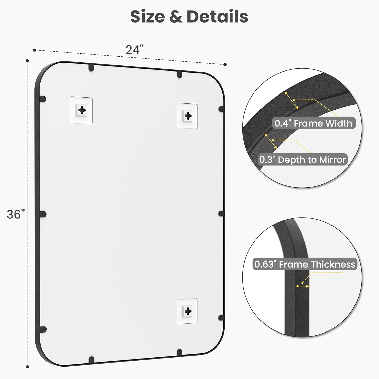 2-Pack 24x36 Inch Matte Black Bathroom Vanity Mirrors | Flush Mount Deep Set Metal Wall Mirror for Over Sink | HD Shatterproof Glass, Rustproof