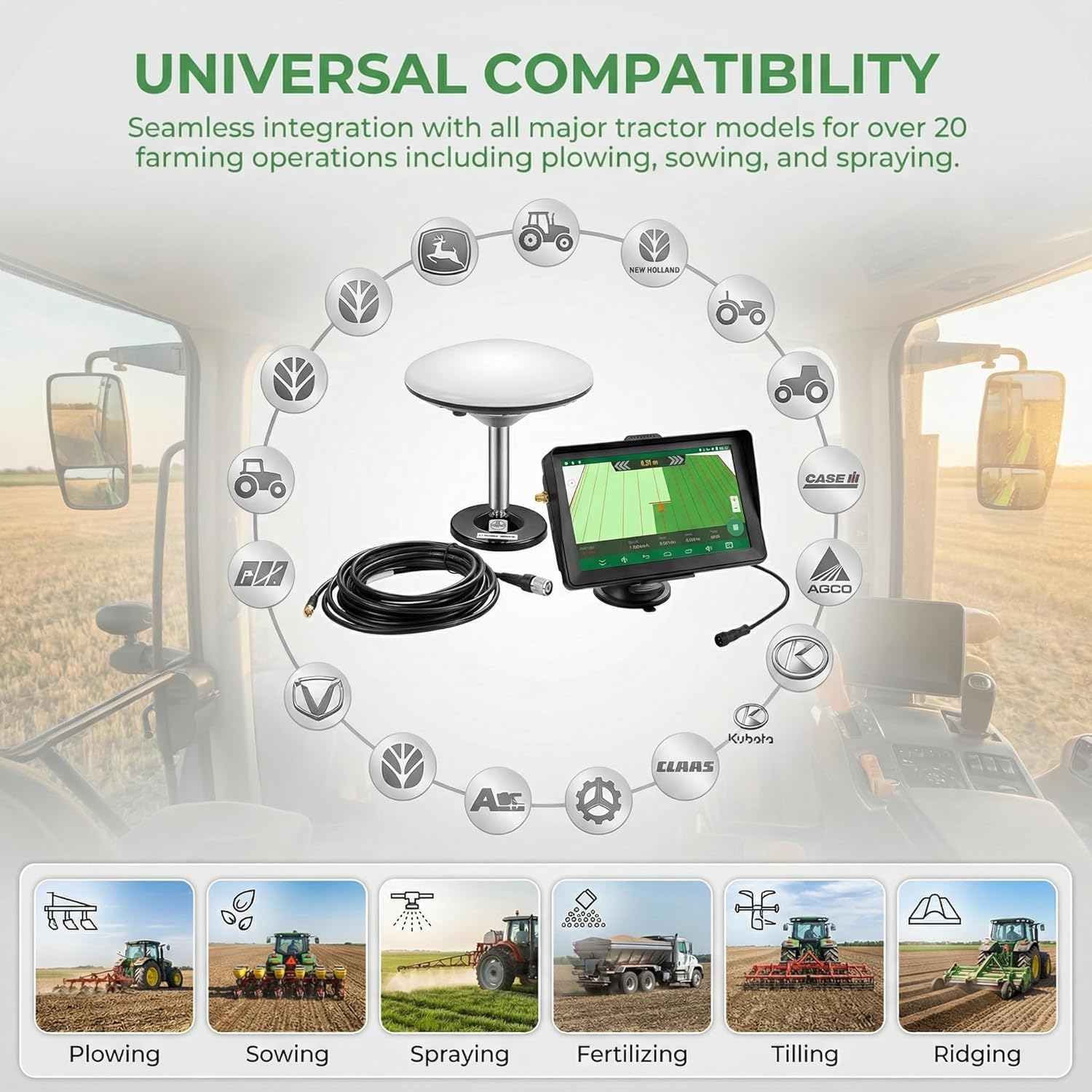 7-inch Tractor GPS Navigator for Agriculture, High-Accuracy GNSS Agricultural Navigator for Precision Farming – GPS Guidance System for Spraying, Plowing, and Sowing with Automatic Positioning