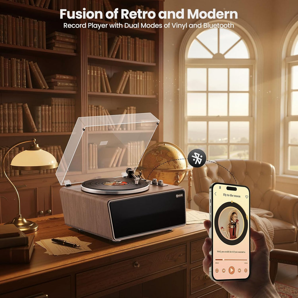 All in One Vinyl Record Player,Bluetooth Turntable Built in 4 Stereo Speakers Phono Preamp,High Fidelity Turntables for Vinyl Records with Magnetic Cartridge AT-3600L,2-Speed,33/45RPM,USB PC Recording
