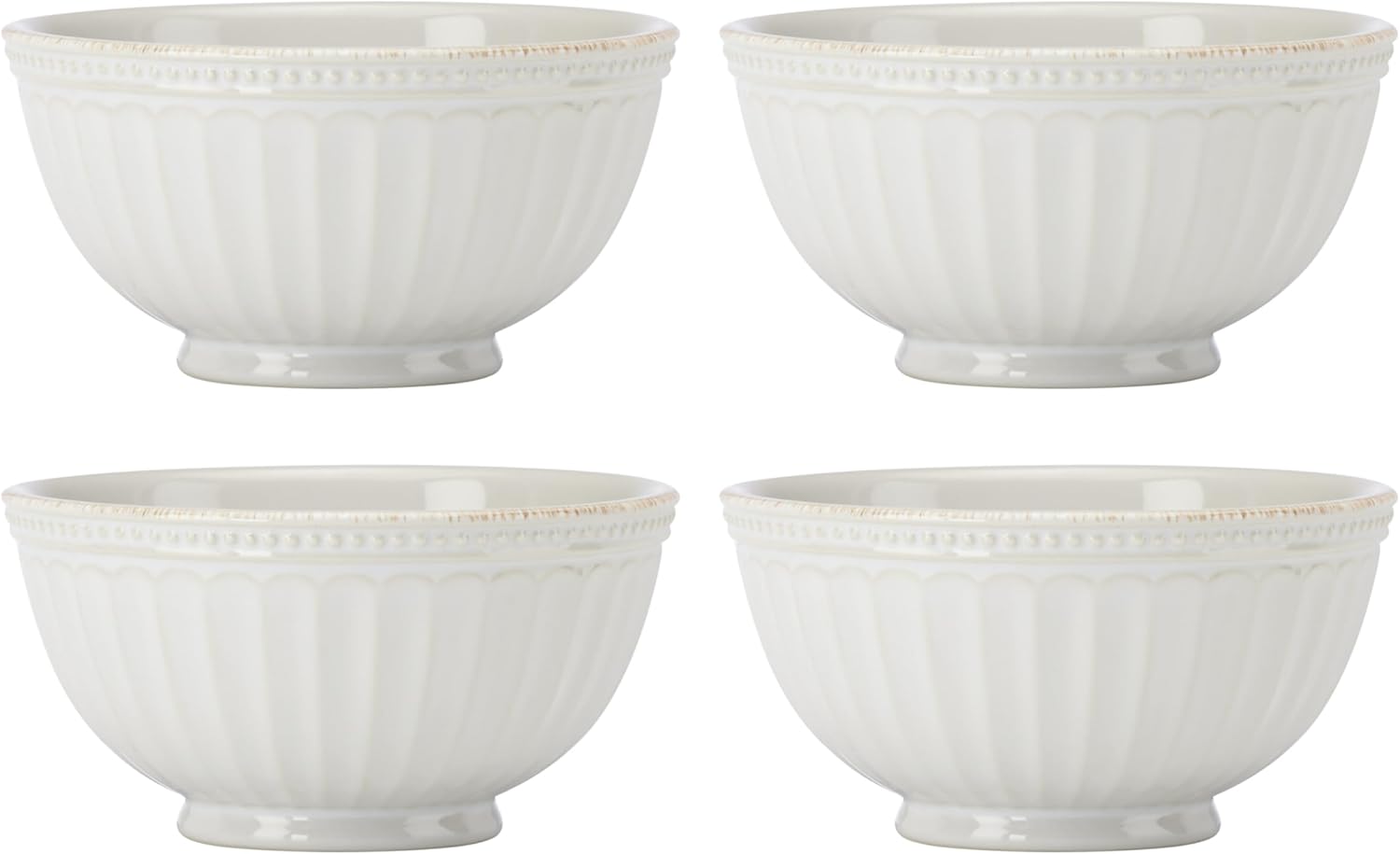 Lenox Dinnerware Sets, French Perle Groove White 24-Piece Dinnerware Set, Service For 8, Stoneware, Dishwasher Safe, Microwave Safe, Bowls, Plates And Bowls, Dinner Dishes, Plates (White, 24 Piece)