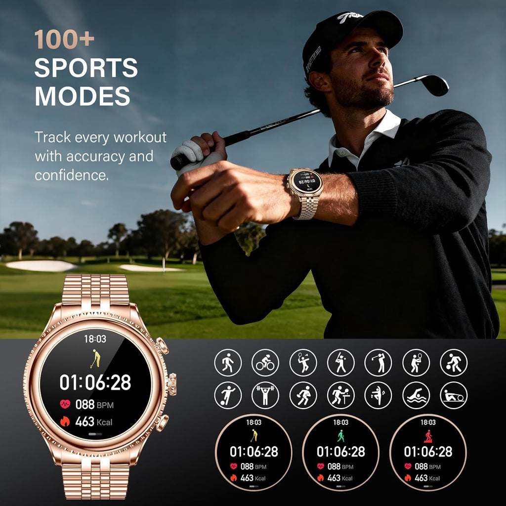 2026 Luxury Smart Watch for Men, Rotating Dial (Axe-Cut Bezel) Smartwatch, 1.32" AMOLED Display, Heart Rate, Blood Pressure, SpO2, Sleep Monitor, Stainless Steel Build, Compatible Android and iOS