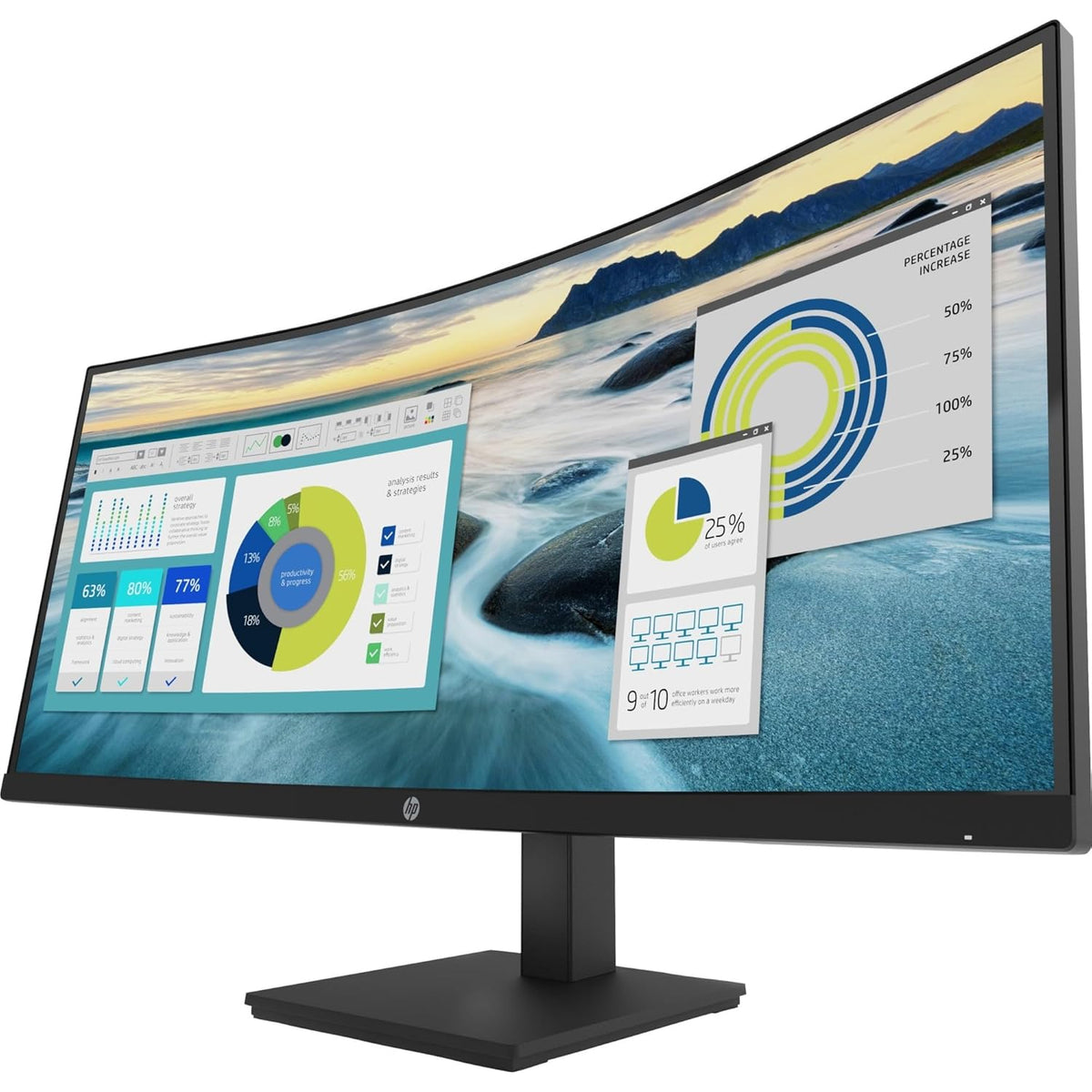 HP P34hc G4 Curved USB-C Monitor - 34" WQHD (3440 x 1440) Display, 60Hz, Built-in Speaker, Low Blue Light, Adjustable Stand (Height/Tilt), USB Hub, HDMI, DisplayPort