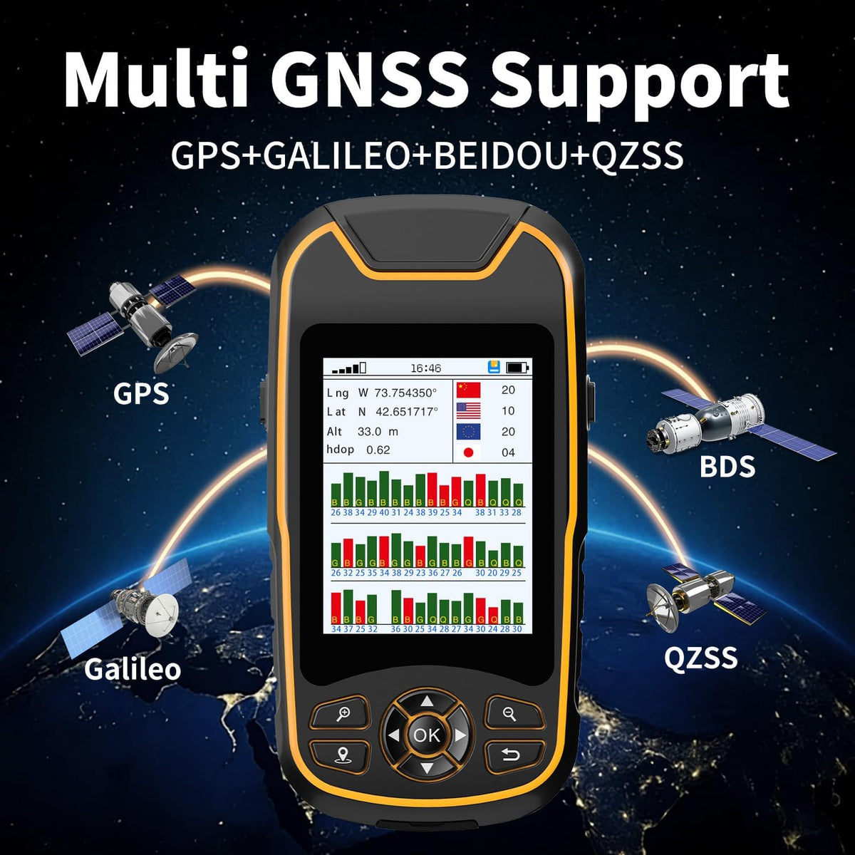 Handheld GPS for Hiking, Rugged and Waterproof Handheld GPS Navigator, 3.2" Sunlight Readable Screen, Compact Satellite Handheld GPS with USA Topo Map, Multi-GNSS Support, Extra Battery Life