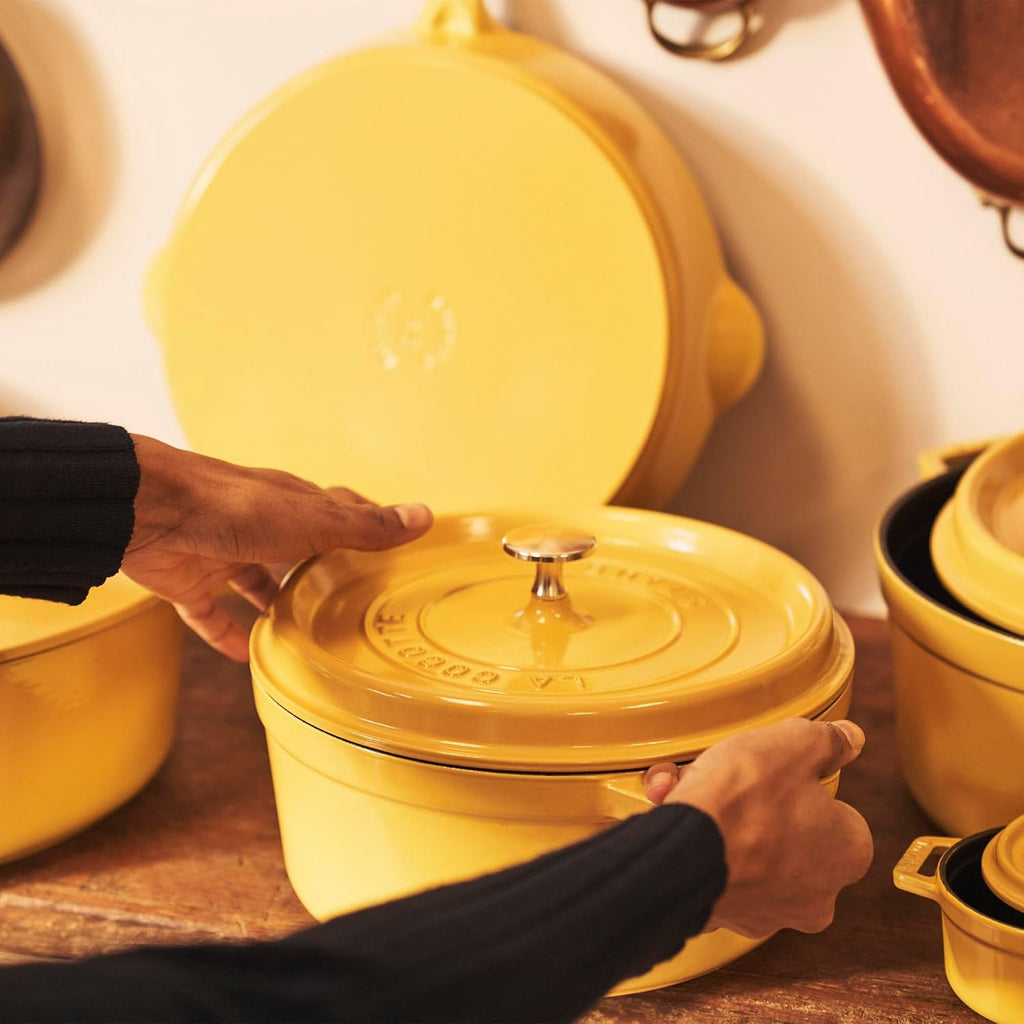 Staub Cast Iron Round Cocotte, Dutch Oven, 5.5-quart, serves 5-6, Made in France, Citron