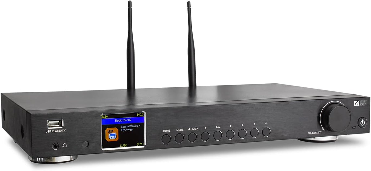 Ocean Digital WR-50 Internet Radio Tuner Component Wi-Fi, Ethernet LAN, Podcasts, Stereo Outputs to Connect Hi-Fi System, Bluetooth Receiver, USB Playback, Remote Control, 2.4" Color Display