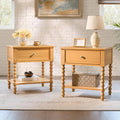 AMERLIFE 24" Wood Nightstand Set of 2, Vintage Bedside Table for Bedroom, Solid Wood Night Stand with Turned Legs, End Table with Drawer & Open Shelf, Natural Finish